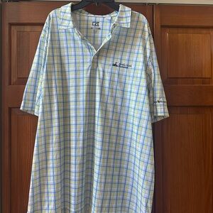 Cutter and Buck blue yellow plaid golf shirt